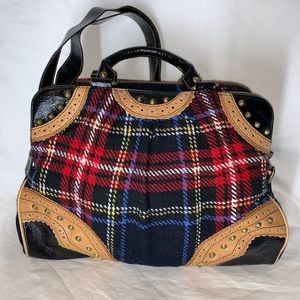 Betsey Johnson Satchel Purse Fabric & Leather EUC